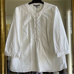 New Laura Ashley Cotton Ivory Embroidered Lace Fully Lined Blouse Top UK 14 US10